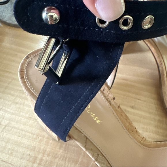 Gianvito Rossi Rikki Cork Sandals Navy Suede Size 41 Ankle Strap Heels - Picture 2 of 6